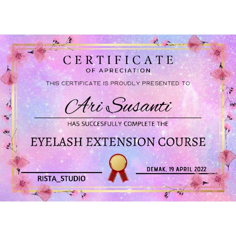 CERTIFIKATE EYELASH EXTENSION, SULAM ALIS, FACIAL DLL Desain Sertifikat