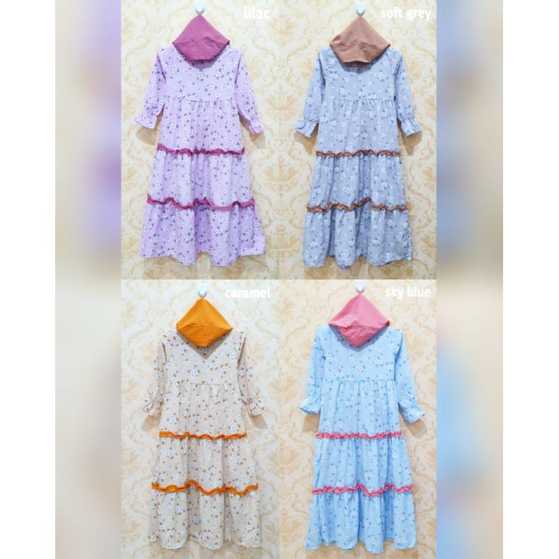 4-12th GAMIS ANAK PEREMPUAN monalisa bunga cantik GAMIS ANAK CATHERINE SET HIJAB SYARI PREMIUM