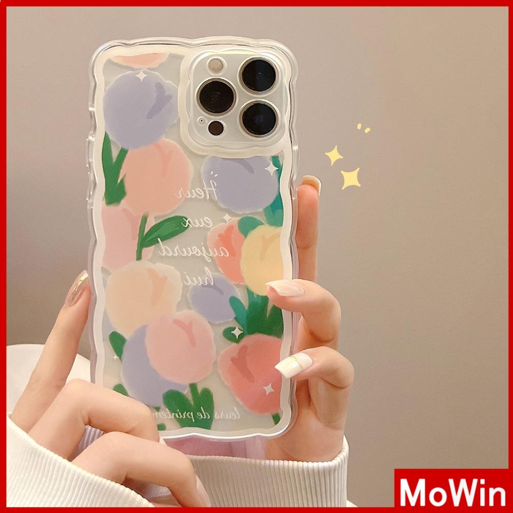 iPhone Case Silicone Soft Case Clear Case Wave Non-Slip Shockproof Camera Full Coverage Protection Tulip Flower For iPhone 13 Pro Max iPhone 12 Pro Max iPhone 11 iPhone 7 Plus