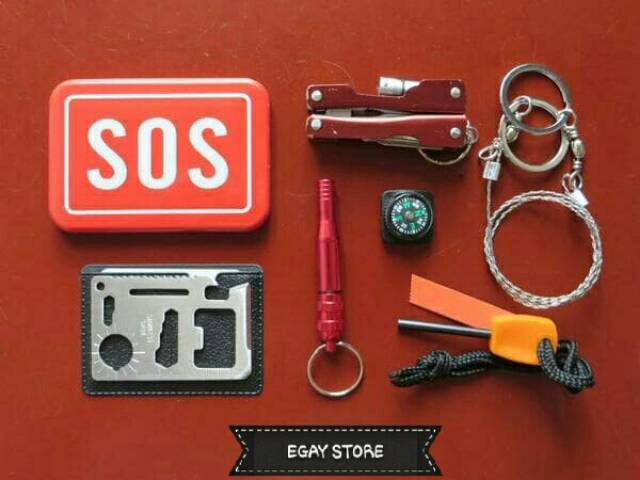 EMERGENCY SOS TOOLS SURVIVAL KIT OUTDOOR CAMPING HIKING / PERALATAN SURVIVAL  ALAT KESELAMATAN DIRI