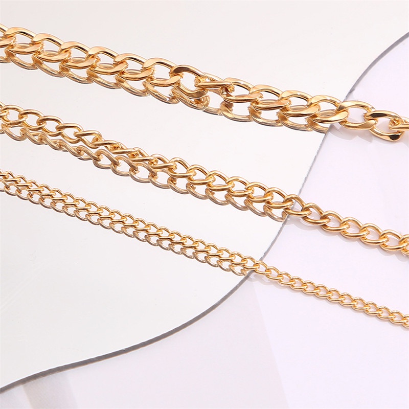 Set Kalung Choker Rantai Multilayer Bahan Metal Tebal Gaya Hip Hop Untuk Wanita