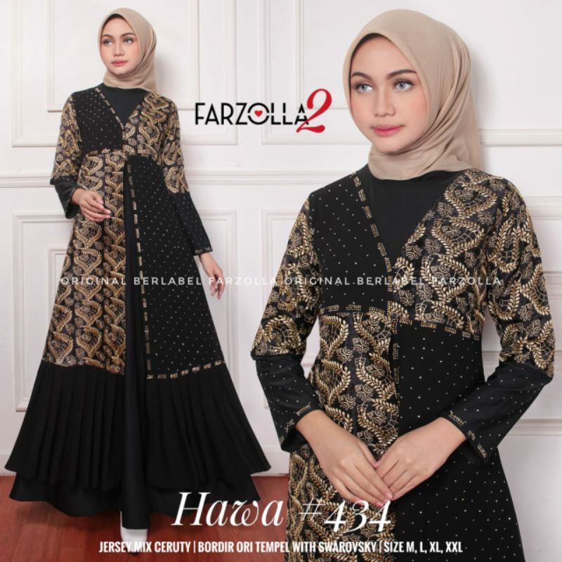 SUPER - HAWA 434  BY FARZOLA2 - GAMIS ABAYA BAHAN JERSEY HITAM MURAH - FASHION MUSLIMAH KEKINIAN