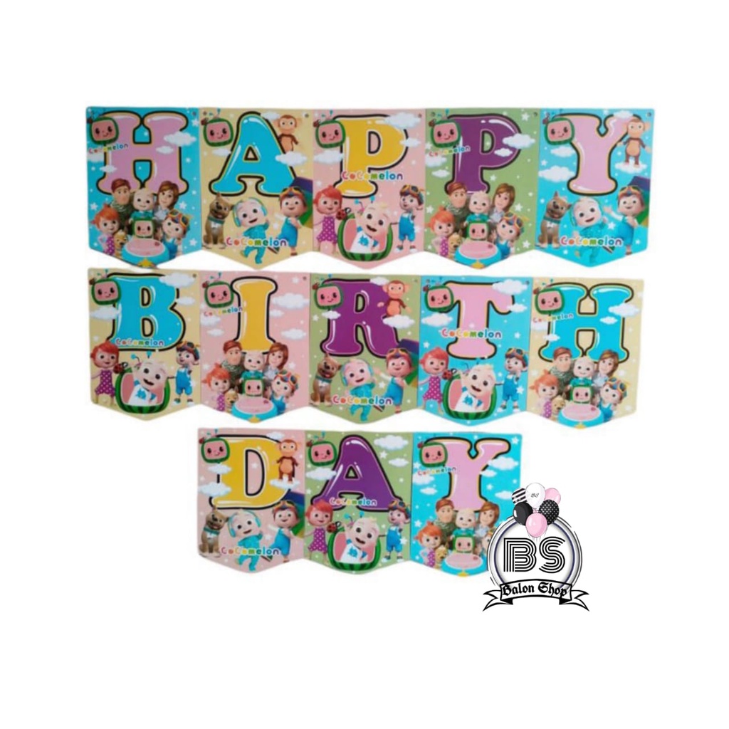 BANNER HAPPY BIRTHDAY MOTIF COCOMELON / BUNTING FLAG COCOMELON