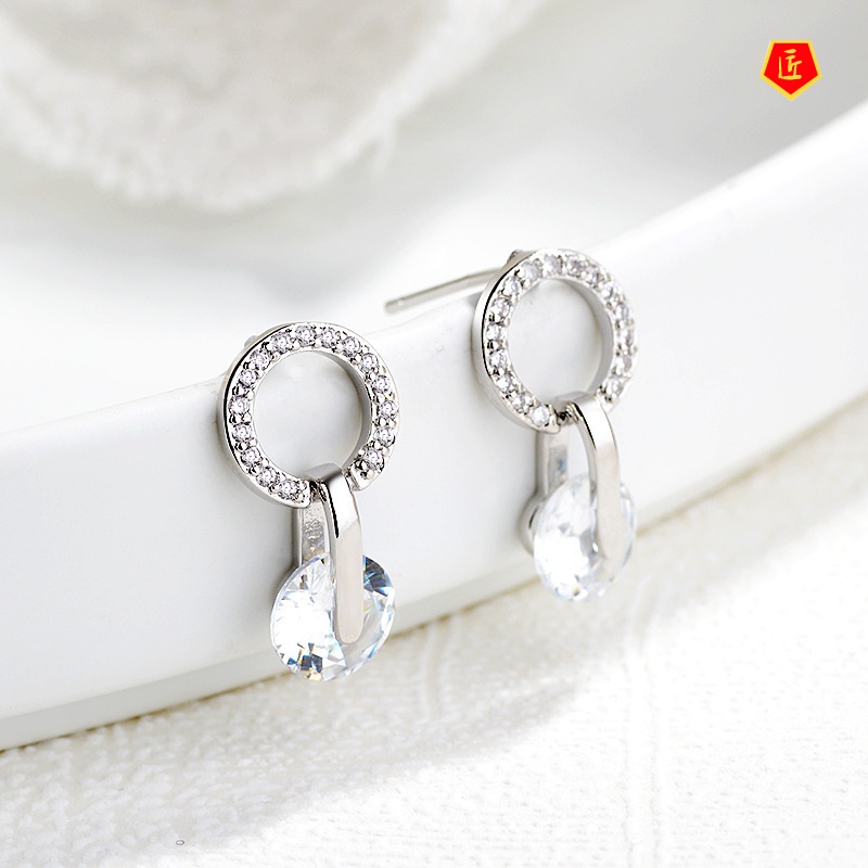 [Ready Stock]925 Silver Exquisite Shining Diamond Ear Studs Simple Graceful