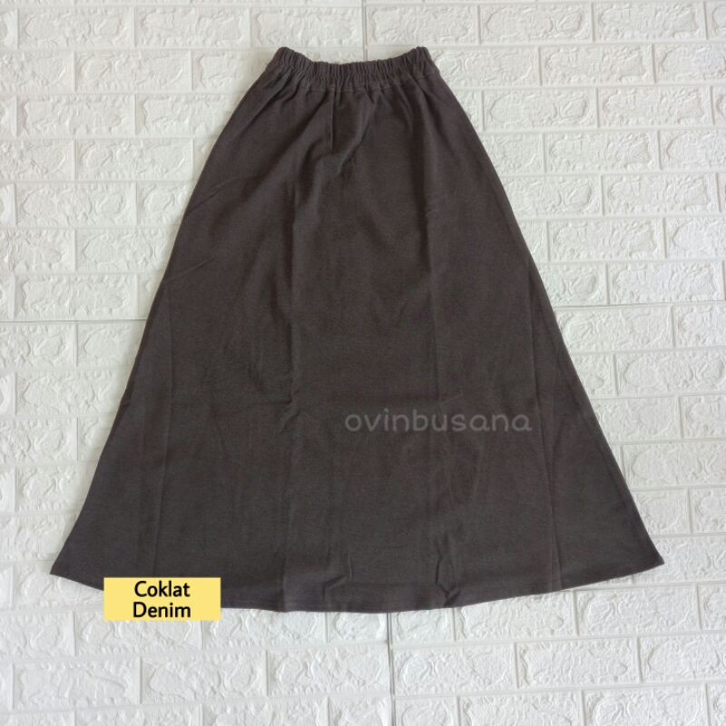 ROK DENIM KAOS POLOS / BASIC SKIRT - BAHAN PREMIUM, PANJANG, LEBAR, STRETCH / MELAR-Coklat Denim