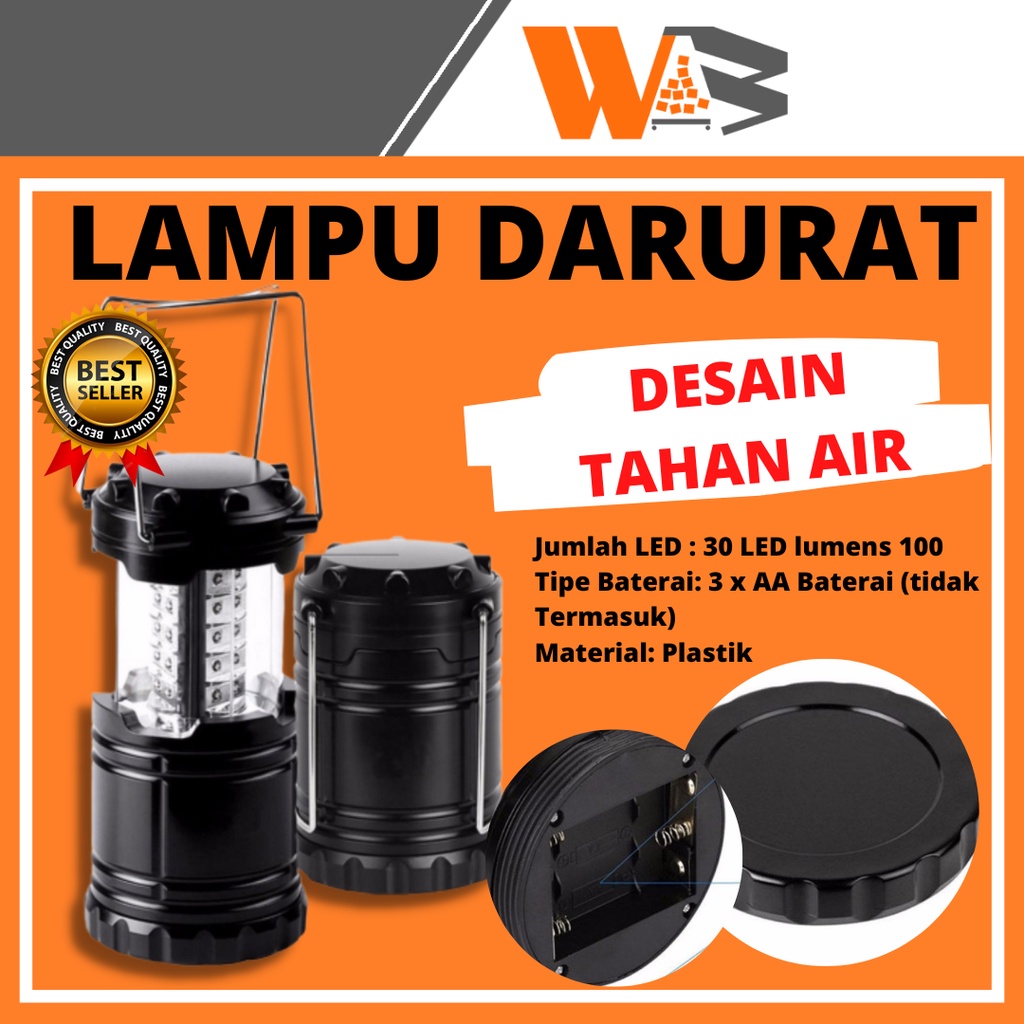 COD Lampu Lentera Camping Lantern 30 LED Water Resistant Lampu Darurat Emergensi + Senter Lentera Tenda /  Camping Mancing Hiking