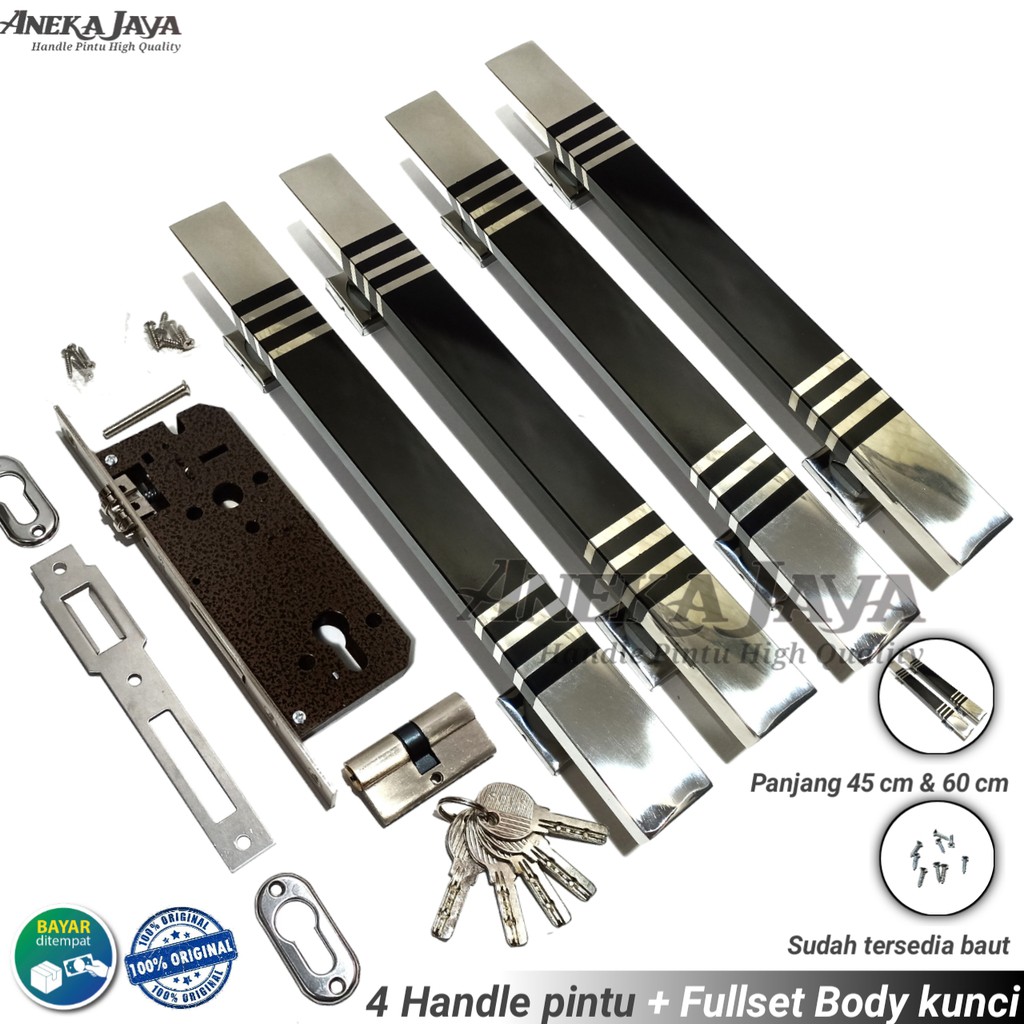 Satu set kuncI Handle pintu rumah 45 cm  &amp; 60 cm / Gagang Pintu rumah / Pegangan Pintu Rumah Hitam