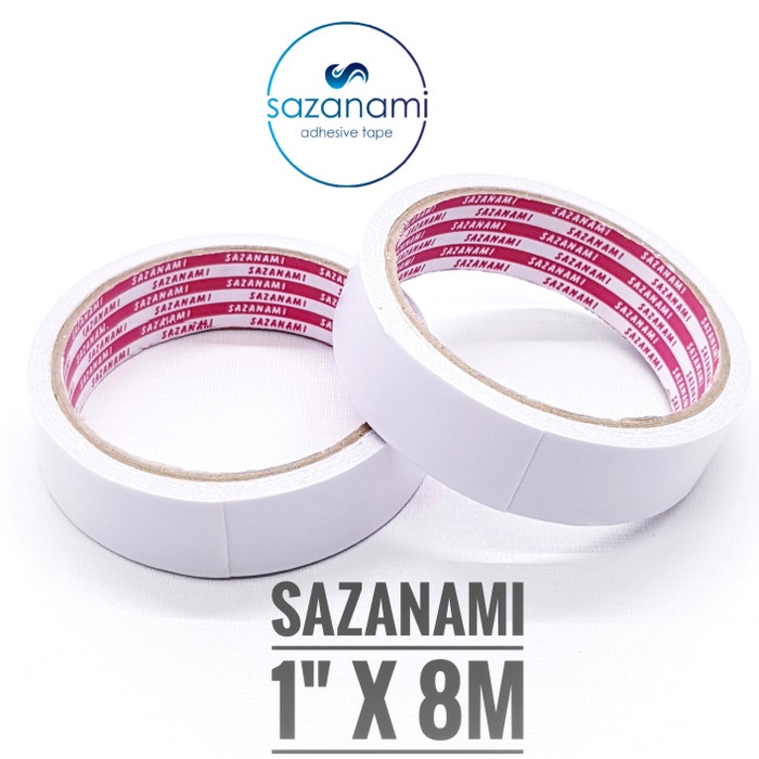 

PEREKAT-PENGIKAT- DOUBLE TAPE KERTAS 1" INCH X 8 METER SAZANAMI TAPE 24MM TISSUE -PENGIKAT-PEREKAT.