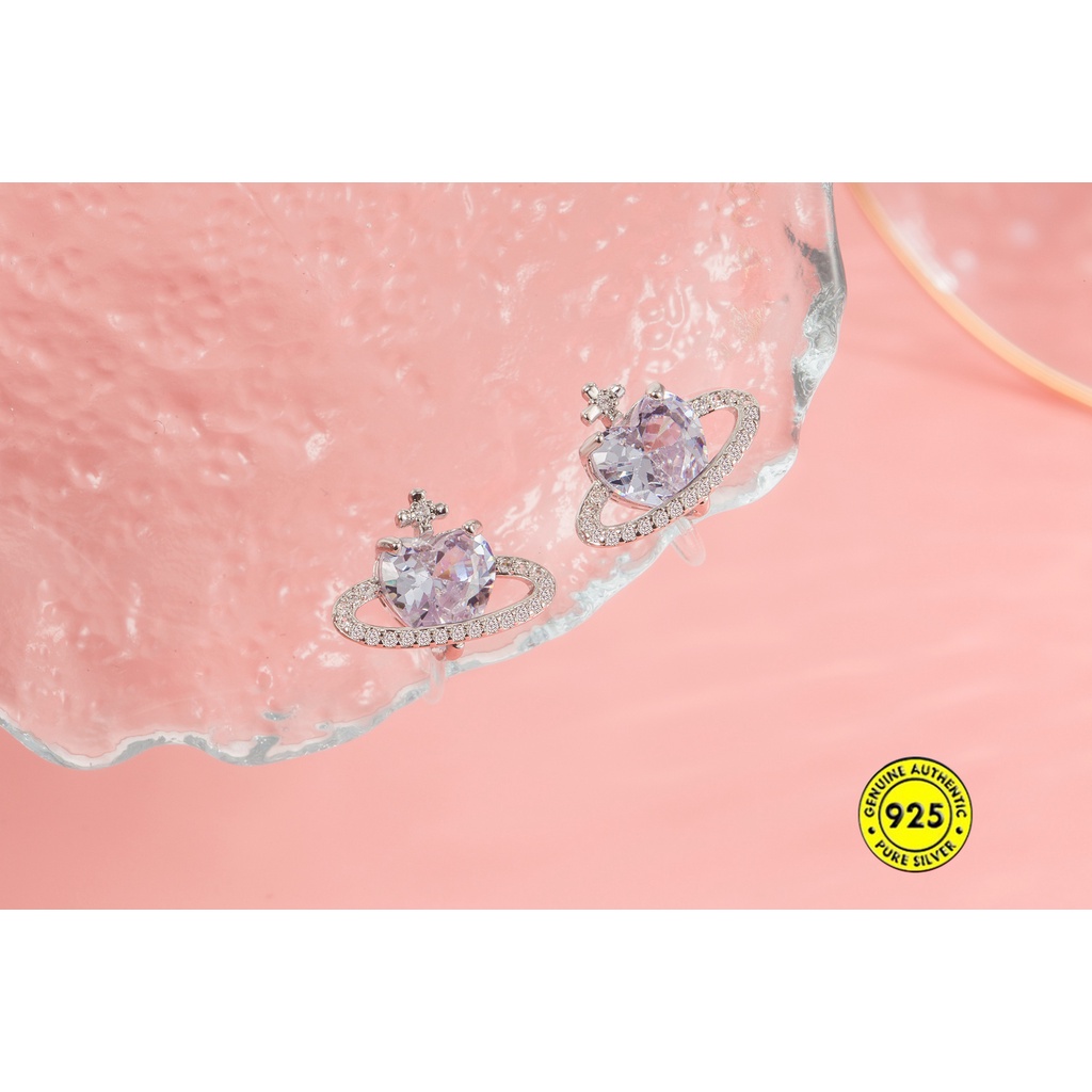 Anting Stud Zircon Bentuk Hati Bahan S925 Silver Untuk Wanita