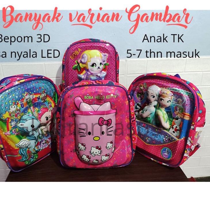 trxNn4N8-- Tas anak sekolah TK boba / ukuran TK cewe perempuan /tas / / tas lampu led / bepom 3d bis