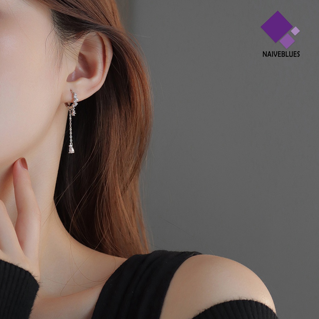 1 Pc Anting Juntai Bentuk Water Drop Aksen Cubic Zirconia Untuk Wanita