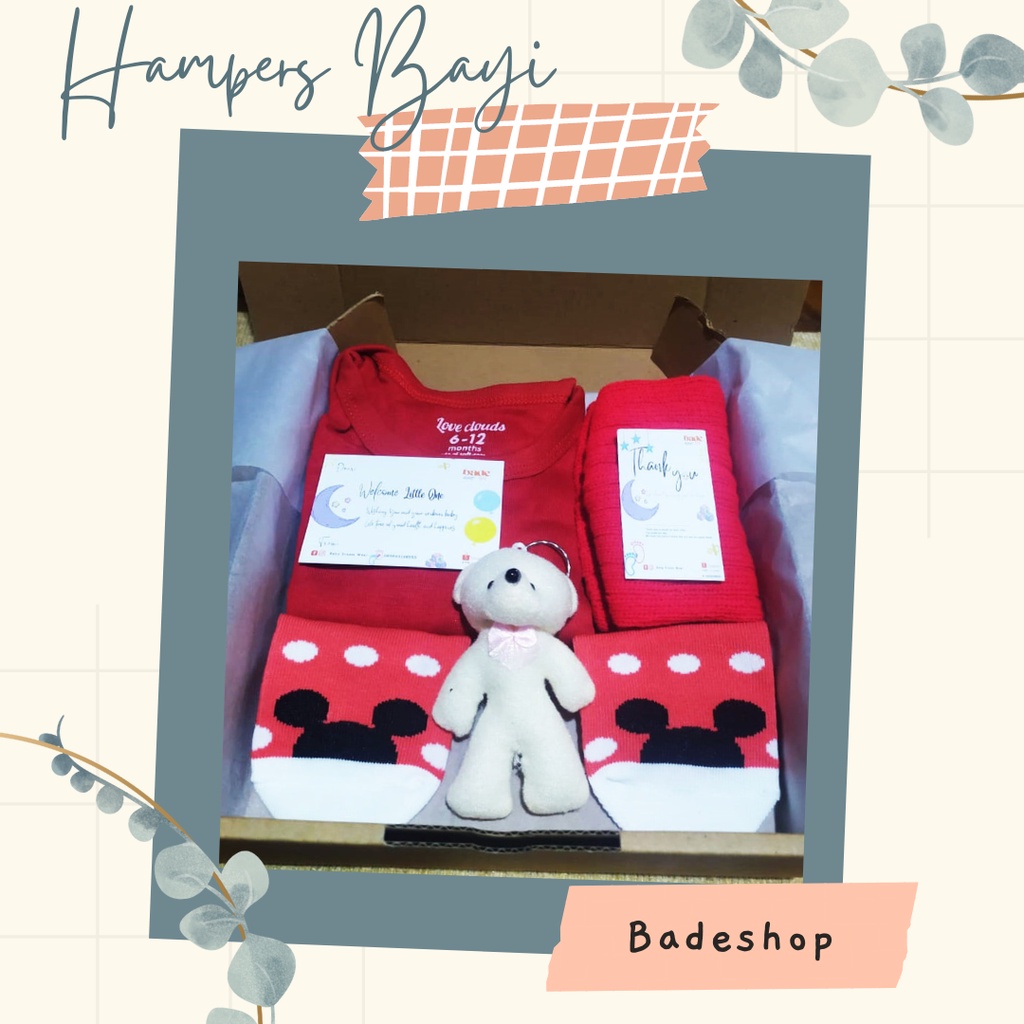 hampers baju bayi Unisex / kado bayi  / kado sepatu bayi / parsel murah /hampers baby/ kado baby / hampers bayi / hampers new born / kado lahiran / hampers lahiran / hampers / kado-Hemat Merah KM