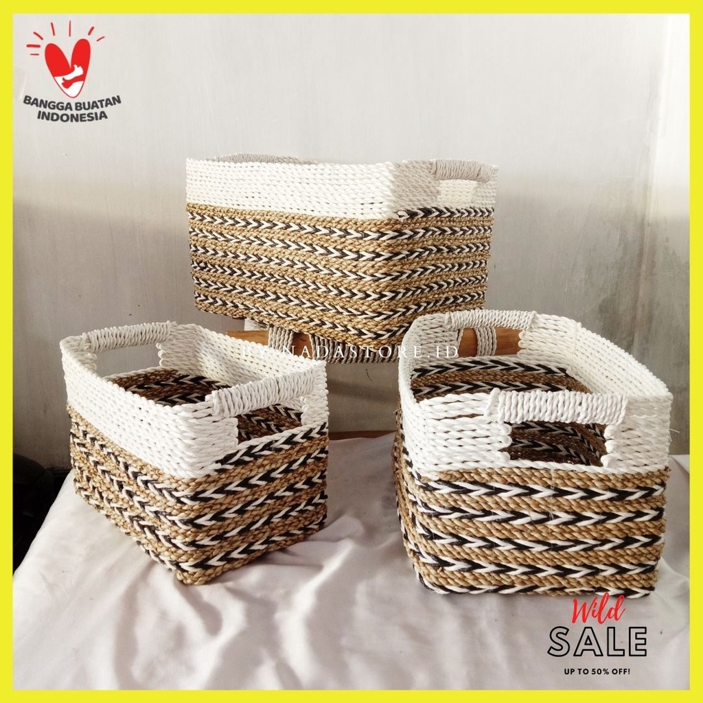 KERANJANG SEAGRASS / BOX SEAGRASS HANDLE NATURAL PUTIH / STORAGE BOX MULTIFUNGTION / HAMPERS BOX / KOTAK KADO