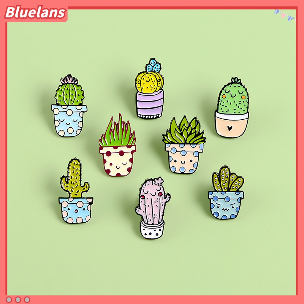 8pcs Bros Pin Enamel Bentuk Pot Tanaman Kaktus Aloe Mini Untuk Pakaian