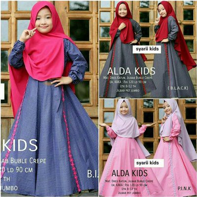 ALDA SYARI KIDS Baju Gamis Anak 8-12 THN Pakaian Perempuan Gamis Hijab Anak (Dapat Gamis Dan Khimar)