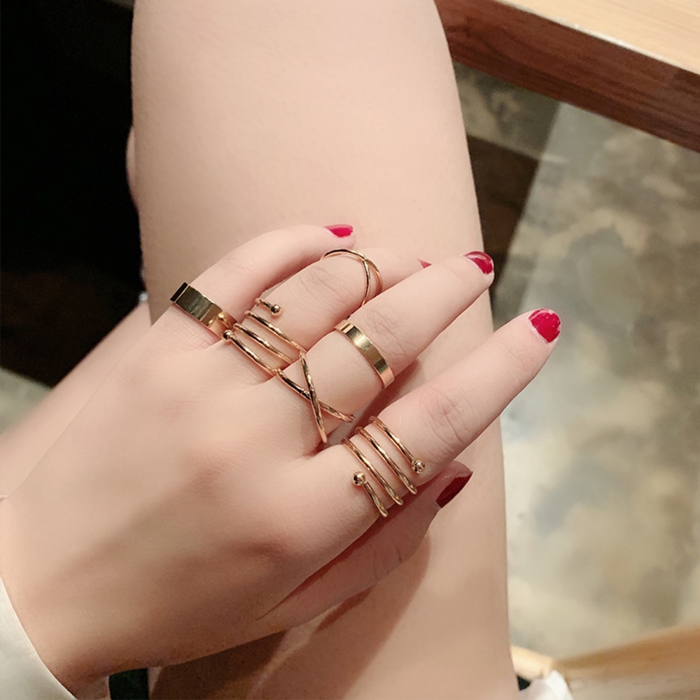 6Pcs Cincin Retro Bahan Stainless Steel Untuk Hadiah Aksesoris Fashion