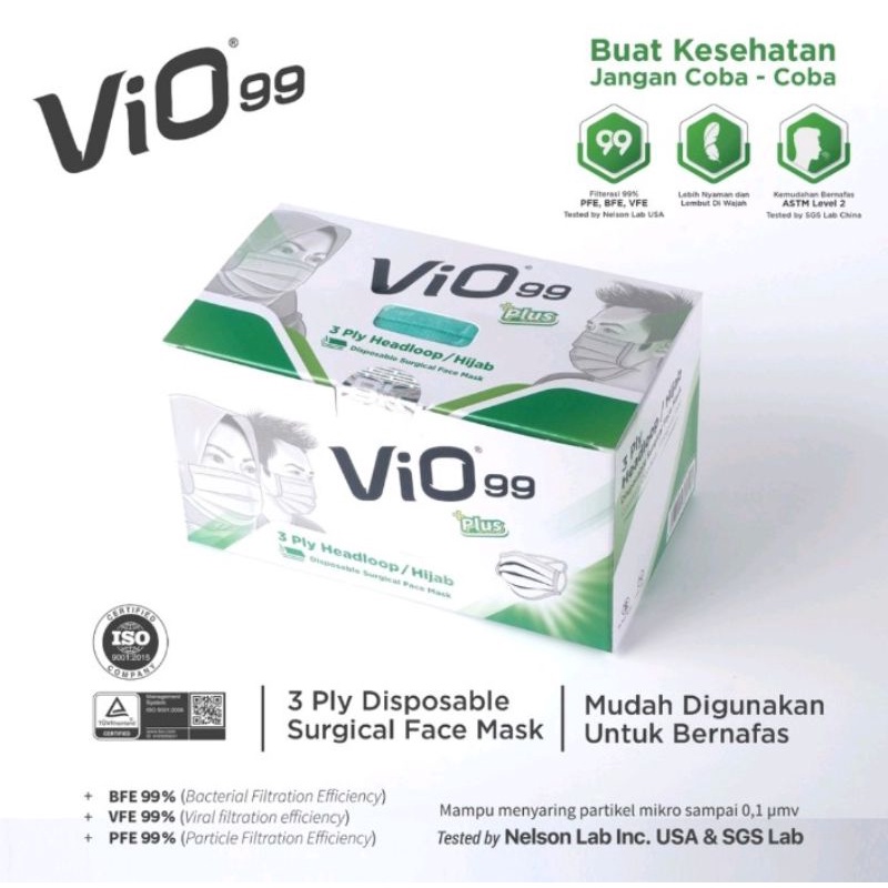 masker medis vio Hijab 3 ply kemasan box isi 50 masker