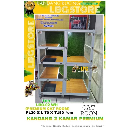 Kandang Kucing Alumunium Premium 2 Kamar Putih