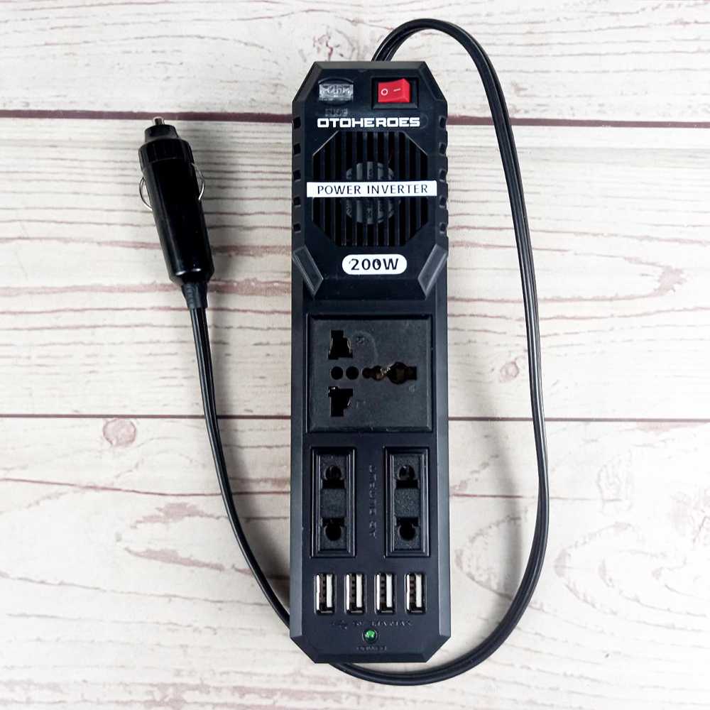 Car Power Inverter DC 12V to AC 220V 200W 4 USB Port Banyak  Colokan USB dan 3 Socket Colokan listri