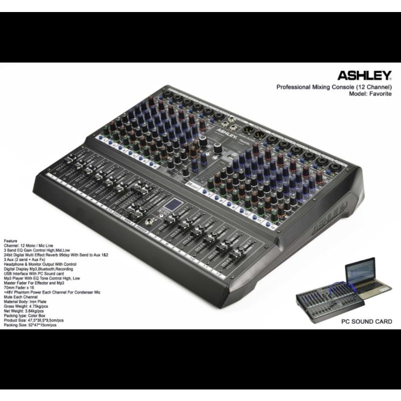 mixer audio ashley favorite 12 12CH bluetooth usb soundcard original