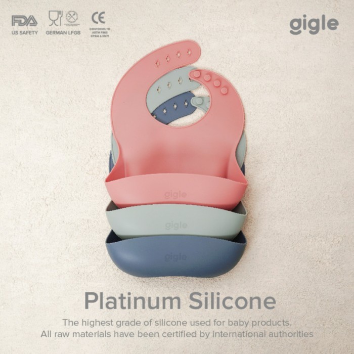 Gigle Baby Bib Silicone Celemek Bayi Peralatan Makan Bayi Premium