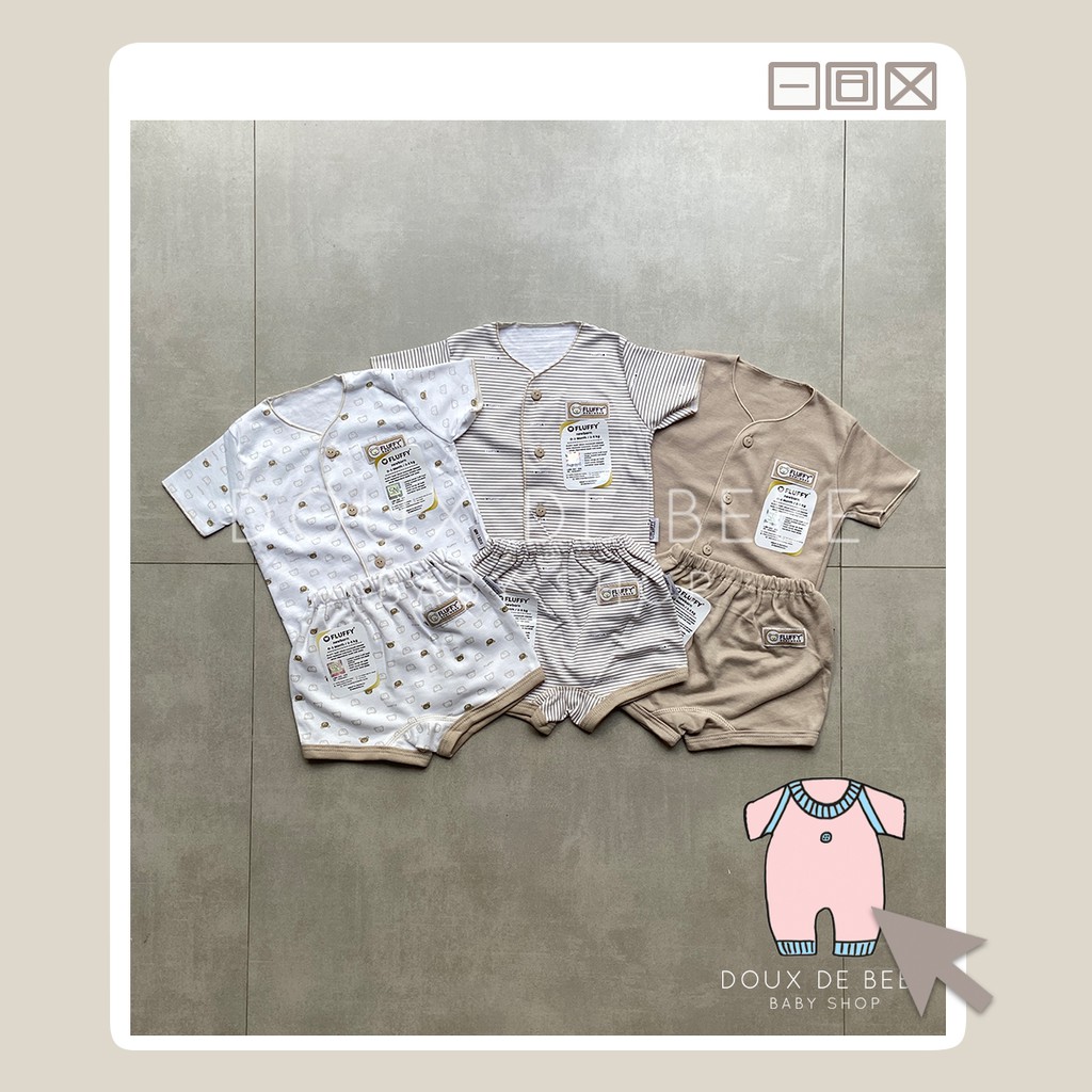 Fluffy Baju Bayi Lengan Pendek Fluffy 1 Set Newborn 0 - 3 bulan Warna Khaki Seri