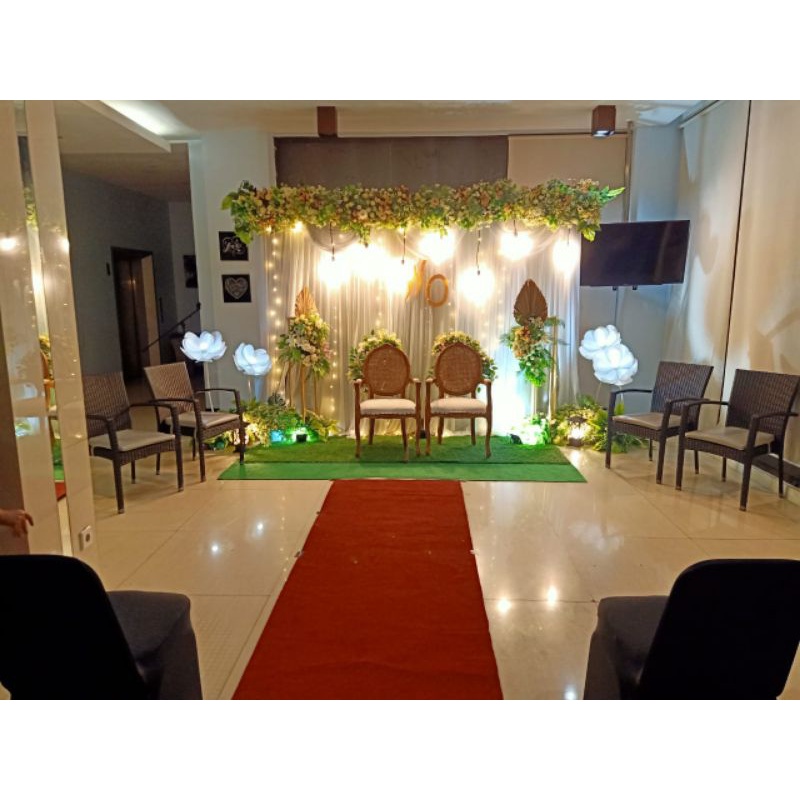 dekorasi pelaminan minimalis 3 meter + set kursi pelaminan + red carpet