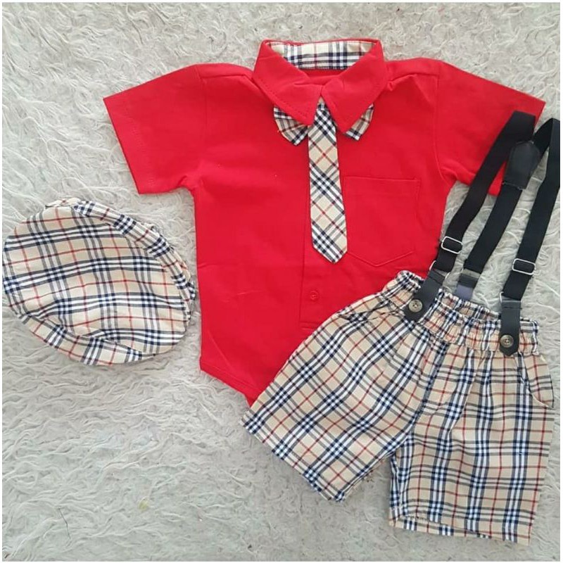 Baju setelan jumper celana topi suspender pergi jalan lucu fashion anak bayi cowok laki murah -baw