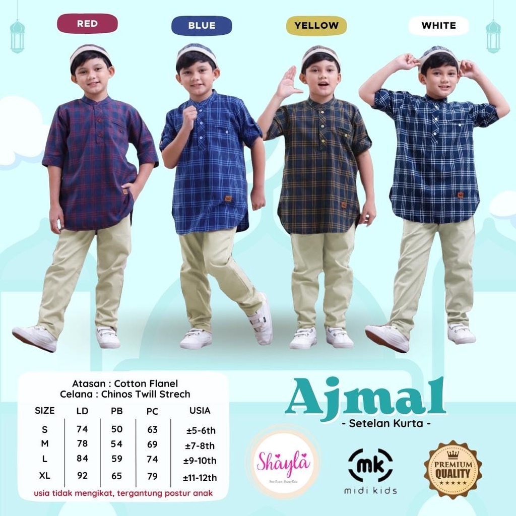 AJMAL SETELAN KURTA ANAK FLANEL KOTAK-KOTAK CELANA ORI NSK