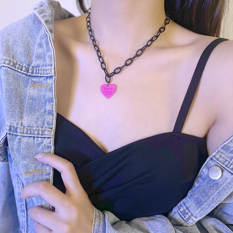 Kalung Rantai Dengan Liontin Hati Warna Pink Untuk Wanita