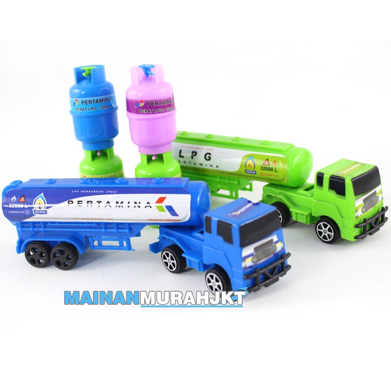 MAINANKEI MAINAN ANAK MURAH TRUCK ELPIJI OCT6738 SET 2 TRUCK DAN 4 ELPIJI MOBIL MOBILAN BEREDUKASI