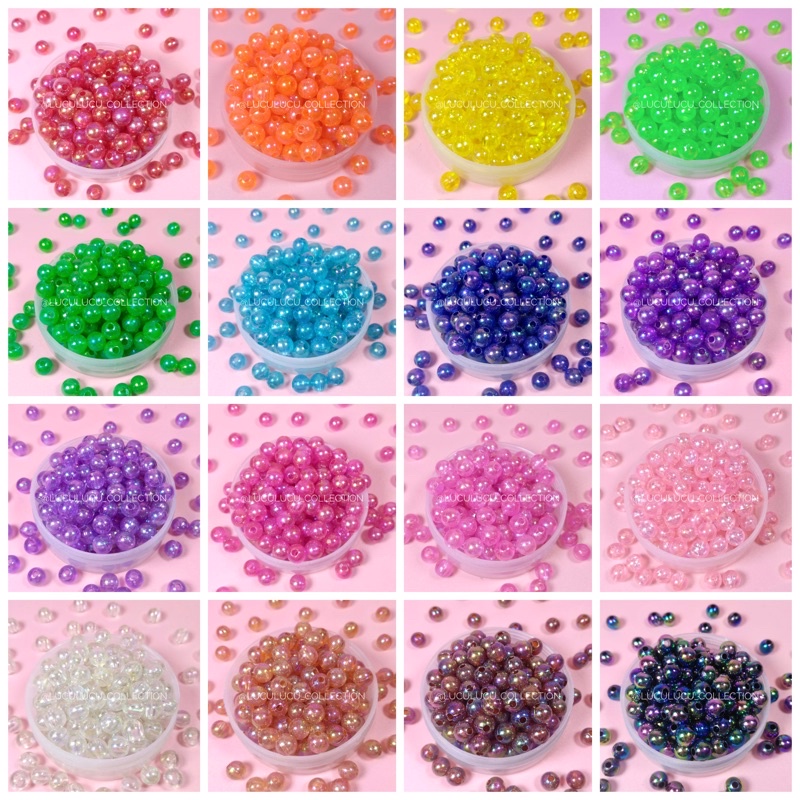 Manik AB Bulat (10gr) / Manik Monte Mote Akrilik AB Bulat Bening Pelangi 6mm 8mm