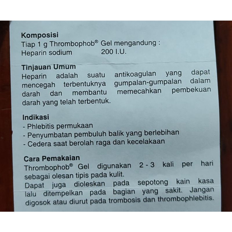 Thrombophob Gel 20 Gram / Mengatasi Pembengkakan / Darah Beku