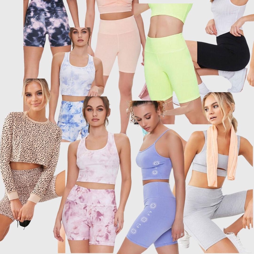 FOREVER21 Celana Pendek Olahraga Wanita Highrise Biker Shorts Lily Marble