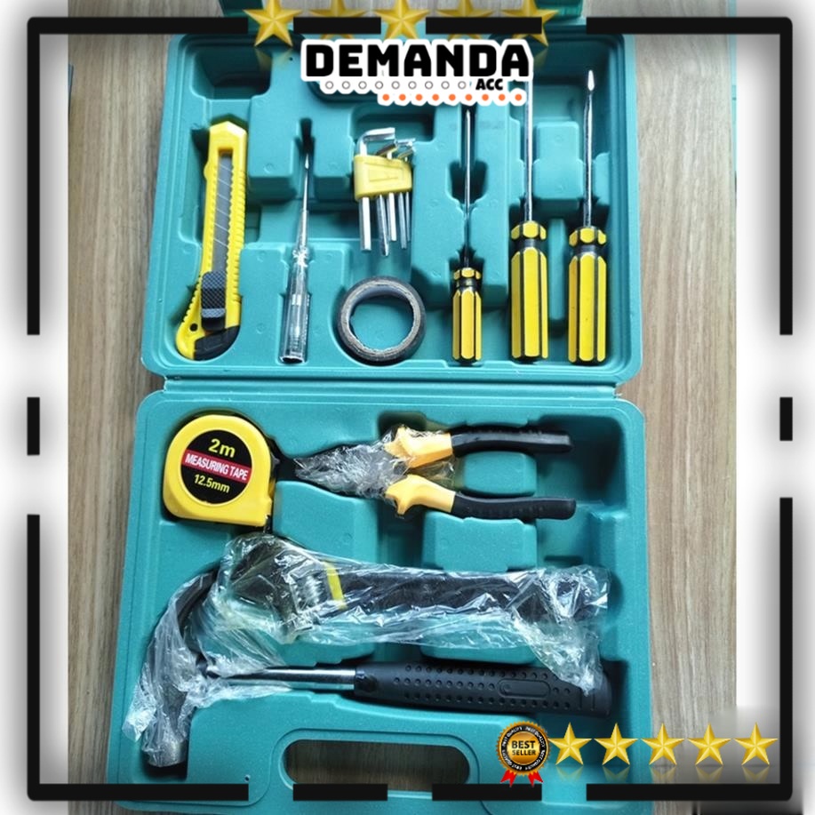 Kunci set 16 pcs - toolkit set murah tang, kunci inggris, meteran, palu, kunci L, cutter, peralatan rumah, obeng, isolasi YL-8016