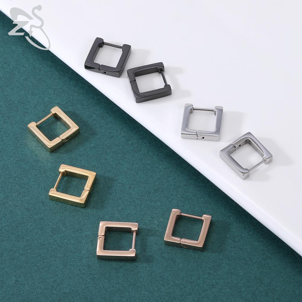 1 Pasang Anting Tindik Bahan Stainless Steel Bentuk Geometri Bulat Persegi Segitiga Gaya Hip Hop