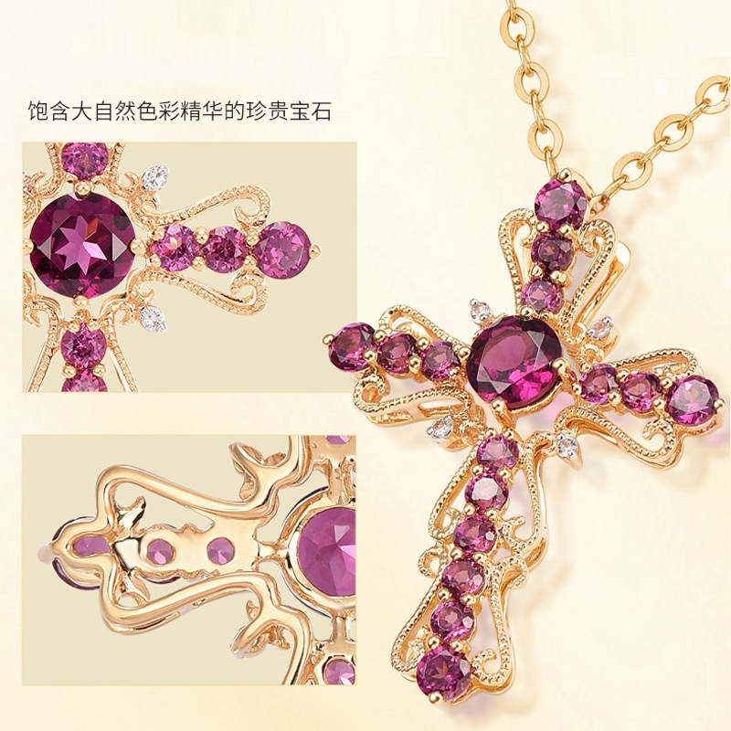 [Ready Stock]Fashion Inlaid Garnet Cross Pendant Personalized Necklace