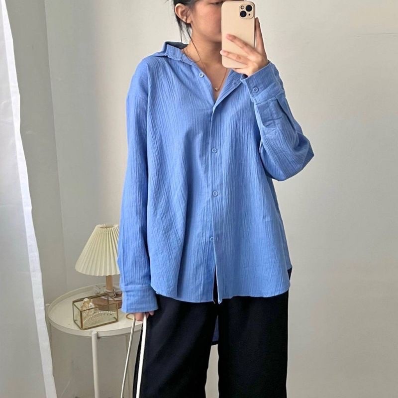 Kemeja Linen Crinckle Oversize Wanita - Suki Shirt