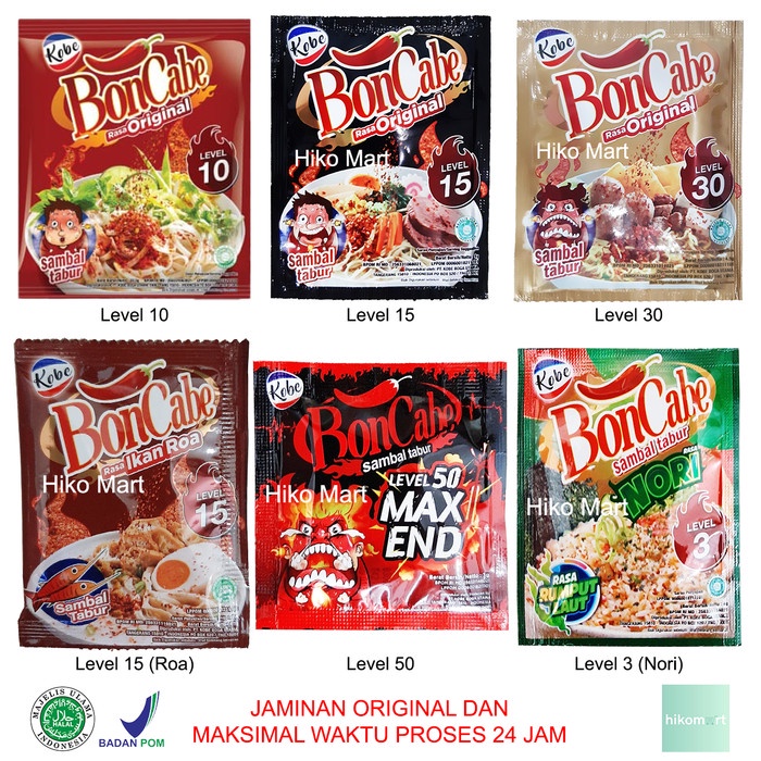 

sambal-aneka- boncabe original sachet level 15 10 30 sambel tabur bon cabe kobe - level 30 -aneka-