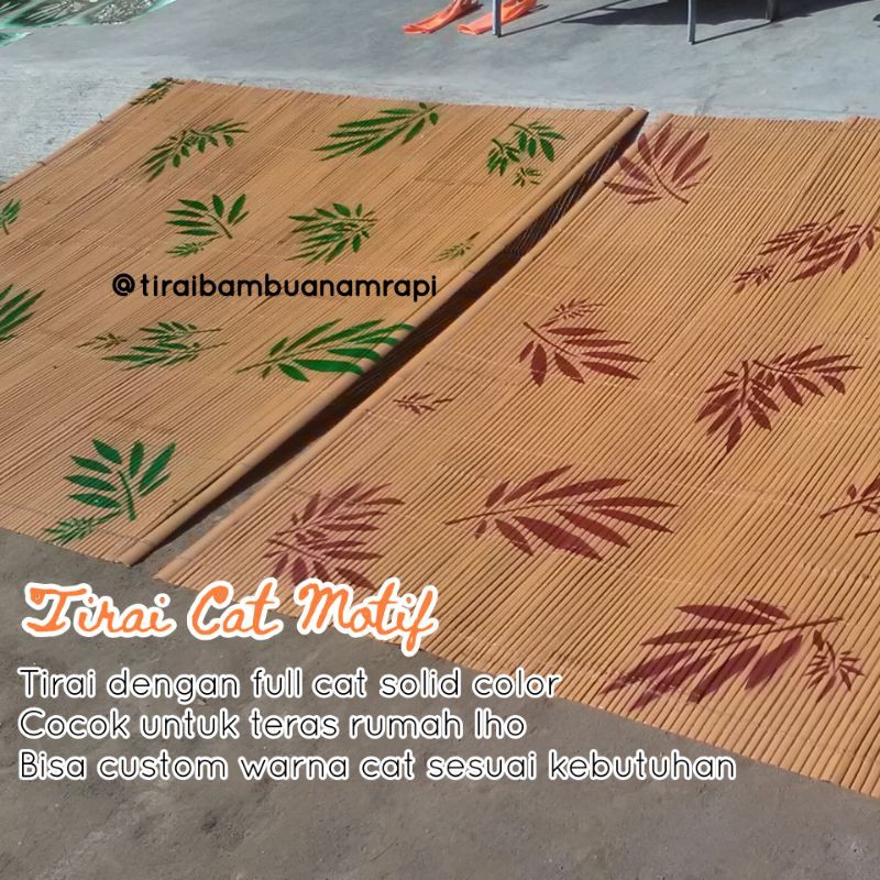 Tirai Bambu Cat + Motif 2x2m warna custom dgn Kerekan