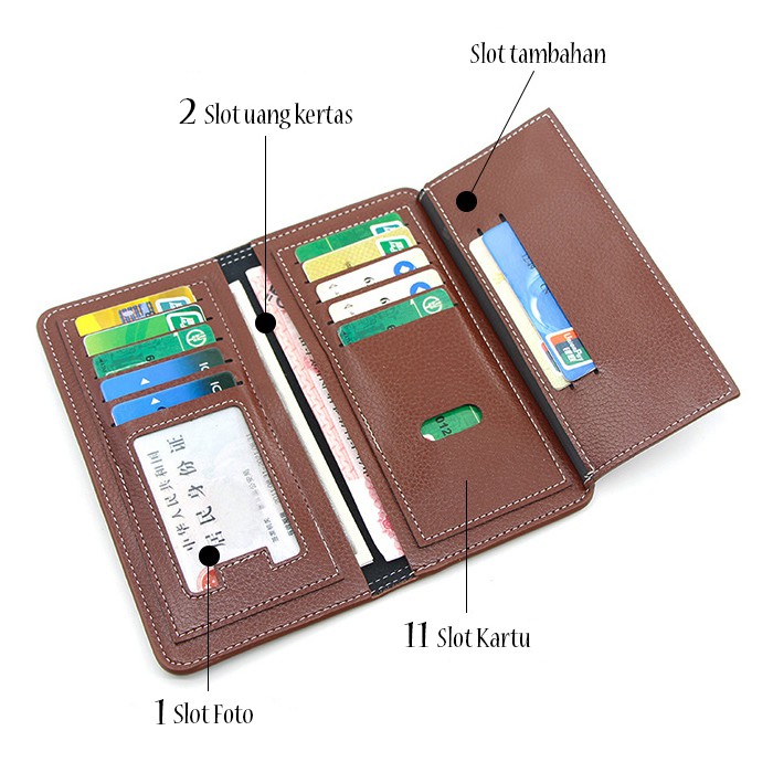 Dompet Pria Kulit PU Kancing Magnet Keren Men's Long Wallet Dompet Kartu Fashion Pria Kasual