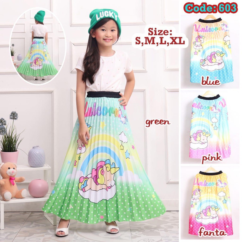 [GROSIR] 603- ROK PLISKET ANAK GAMBAR UNICORN