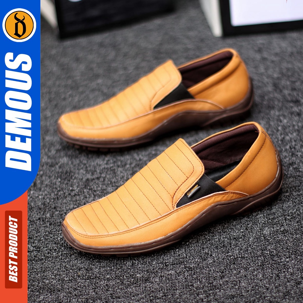 DEMOUS Badic - Sepatu Slip On Pria Casual Kulit Asli