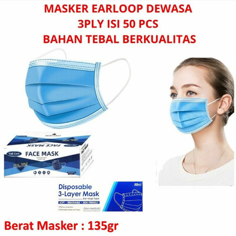 Masker Hitam 3Ply Masker Earloop Black 50 Pcs Face Mask Kesehatan 3Ply