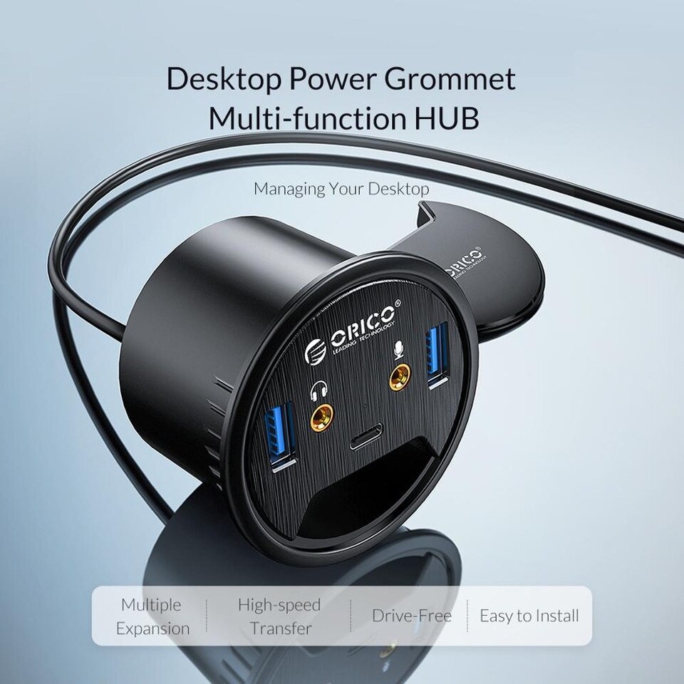 DESKTOP HOLE GROMMET USB3.0 ORICO HUB USB 3.0 3.5MM FEMALE HEADSET MICROPHONE TYPE-C DESK-2U1C