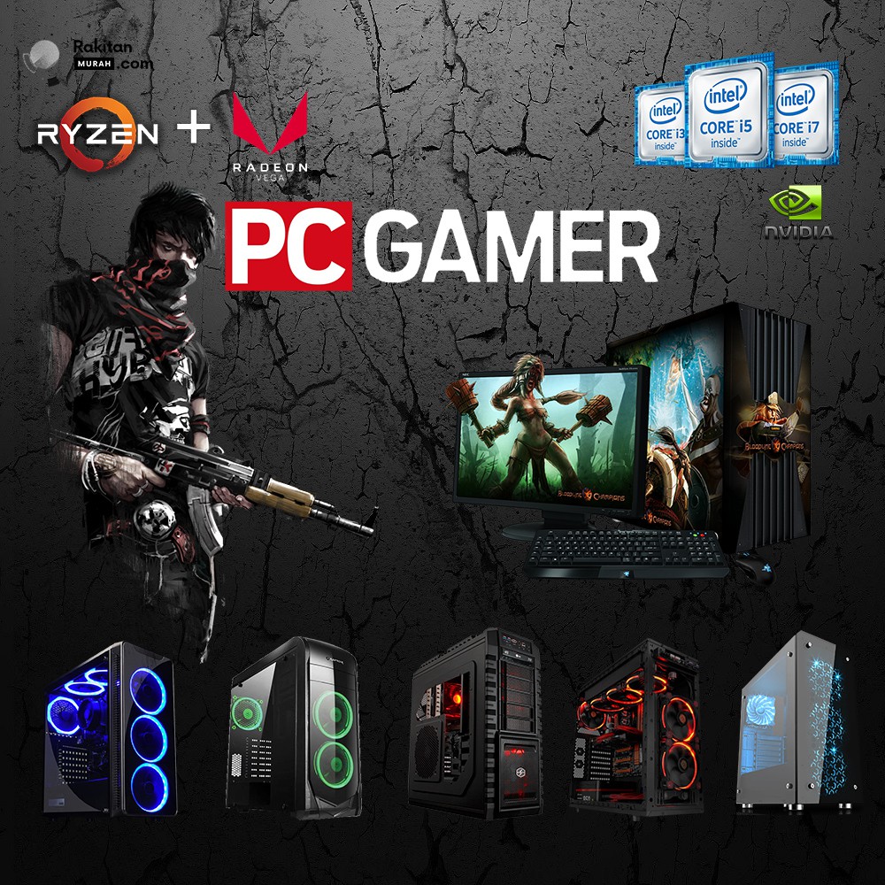 pc rakitan gaming murah core i7 core i5 Fullset VGA gtx 1650 LED 19 bisa COD Jakarta bonus USB WIFI