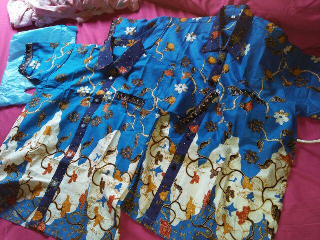 409 Biru Couple Kemeja Batik Anak 1 - 12 Thn/dewasa M - Xxl