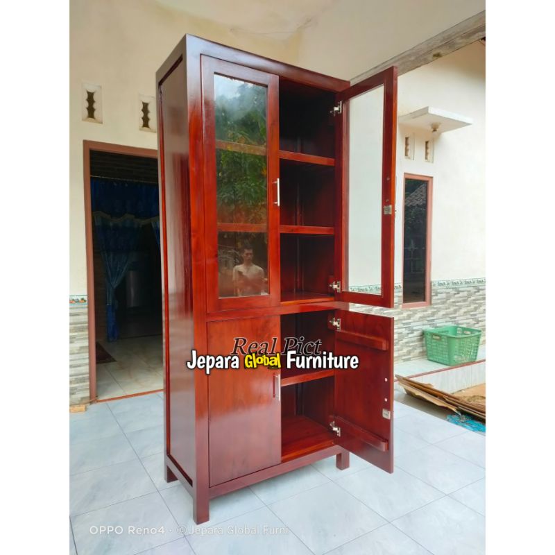 lemari Cabinet dapur jati pintu 2 ( lemari kaca jati,lemari hias jati,rak piring jati )