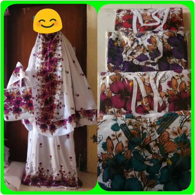 Mukena bali jumbo putih bunga2