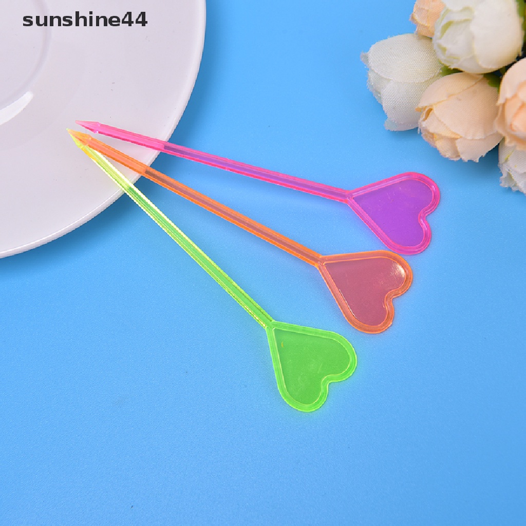 Sunshine 50pcs Garpu Buah / Dessert Sekali Pakai Bentuk Hati / Panah Bahan Plastik